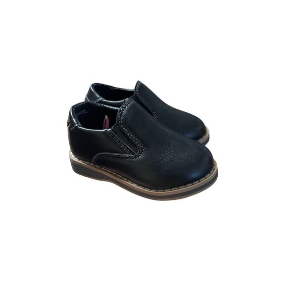 NWOT Cat & Jack Boys Black Faux Leather Dress Casual Slip On Shoes Sz 5 - Picture 1 of 7